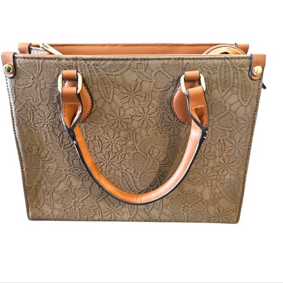 Elegant Brown Floral Handbag - Picture 1 of 7